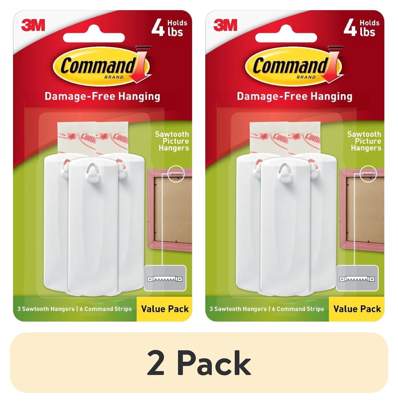 (2 pack) Command Sawtooth Picture Hanger, Holds 4 lbs, White, 3 Hangers, 6 Pairs Adhesive Strips