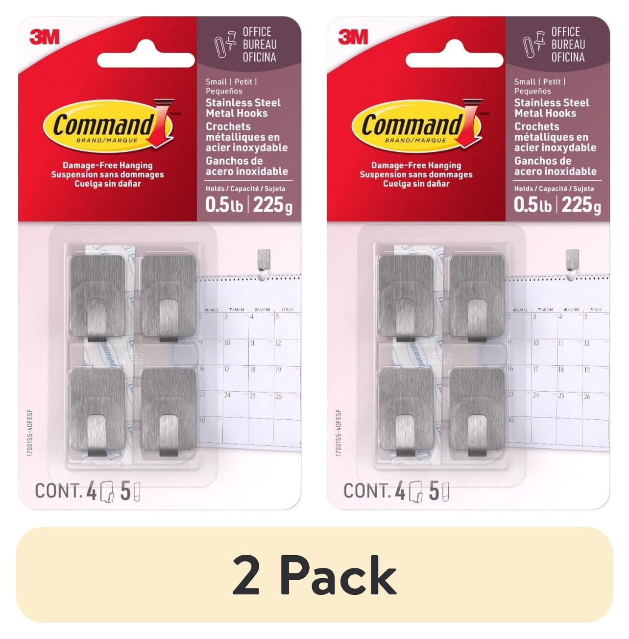 (2 pack) Command Small Stainless Steel Metal Hooks, 4 Hooks, 5 Strips per Pack