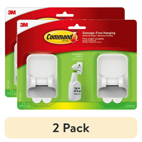 (2 pack) Command Spray Bottle Hangers, 2 White Hangers, 4 Strips