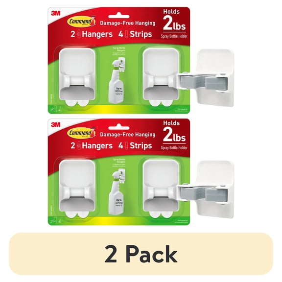 (2 pack) Command Spray Bottle Hangers, 2 White Hangers, 4 Strips