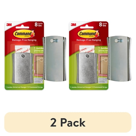 (2 pack) Command Universal Frame Hangers, Holds 8 lbs, Metal, Damage-Free Hanging, 1 Hanger and 4 Pairs of Strips
