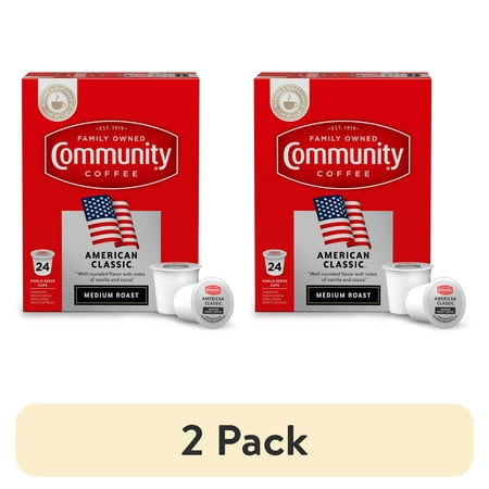 (2 pack) Community Coffee American Classic Single-Serve Coffee Pods, Medium Roast, 24 Count Box Compatible with Keurig 2.0 K-Cup Brewers