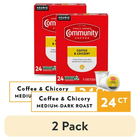 (2 pack) Community Coffee Coffee and Chicory Medium-Dark Roast Single Serve Keurig K-Cup Pods 24 ct Box