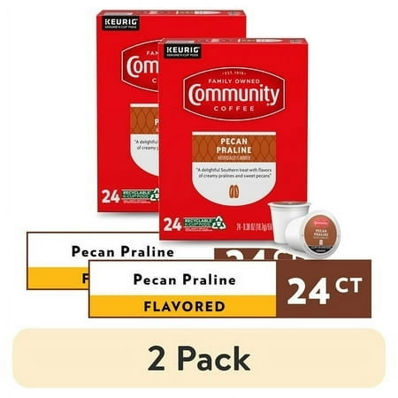 (2 pack) Community Coffee Pecan Praline Medium Roast Single Serve Keurig K-Cup Pods 24 ct Box