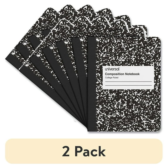 (2 pack) Universal UNV20946 100 Sheet Medium/College Rule 9.75 in. x 7.5 in. Composition Book - Black Marble (6/Pack)