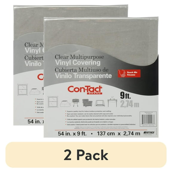 (2 pack) Con-Tact Clear Medium-Weight Vinyl Covering 54 in x 9 ft for Multi-Purpose Surface Protection