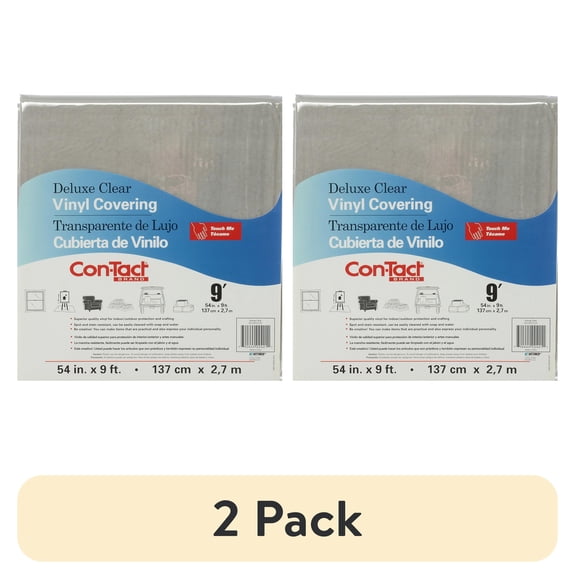 (2 pack) Con-Tact Medium-Weight Deluxe Clear Vinyl Covering 54 in x 9 ft for Multi-Purpose Surface Protection