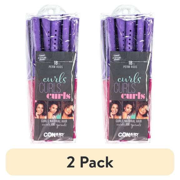 (2 pack) Conair Flexible Plastic 5" Medium Size Perm Rods in Pink and Purple, 18ct