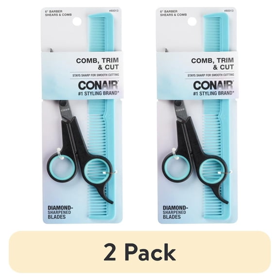 (2 pack) Conair Classic Diamond-Sharpened Shears & Barber Comb Grooming Kit, 2 Piece Set