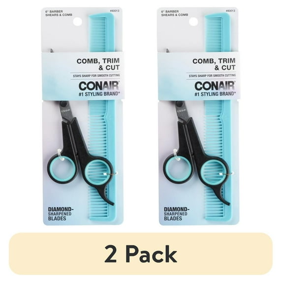 (2 pack) Conair Classic Diamond-Sharpened Shears & Barber Comb Grooming Kit, 2 Piece Set
