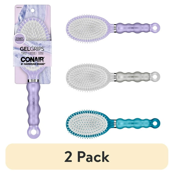(2 pack) Conair Smooth & Effortless Nylon Bristle Cushion Hairbrush with Comfy Handle