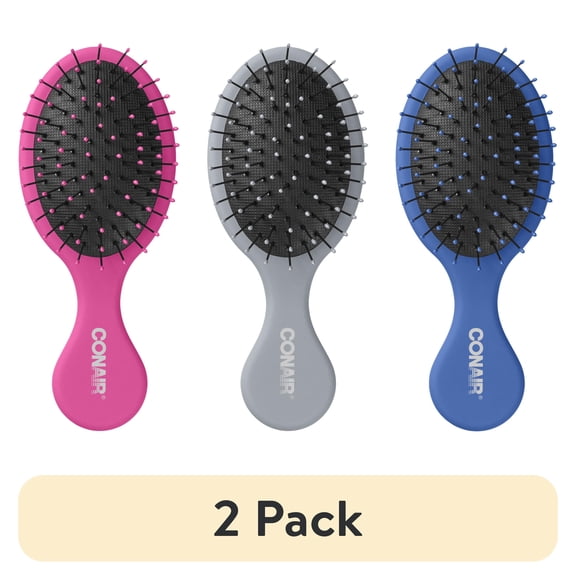 (2 pack) Conair Beyond Gentle Mini Cushion Hairbrush for Wet or Dry Hair, Colors Vary