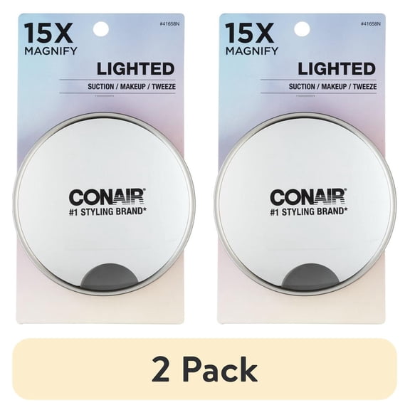 (2 pack) Conair Lighted Suction Cup 15x Magnification Mirror