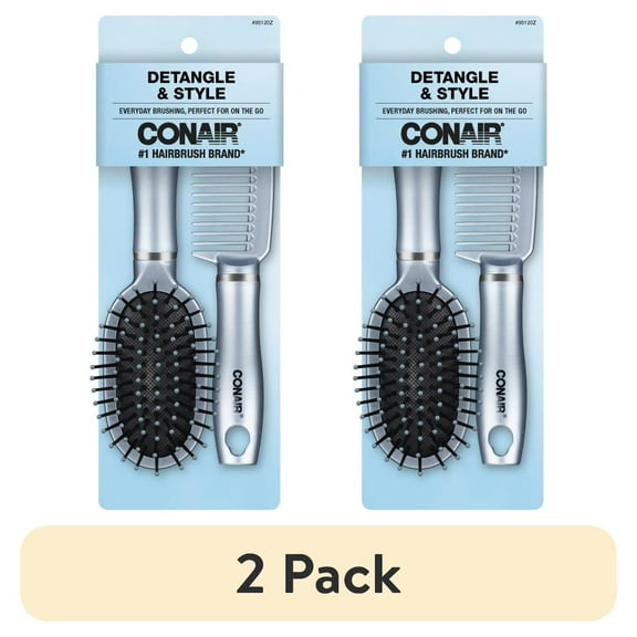 Conair Mid-Size Cushion Brush and Comb Set, Travel-Friendly Detangling Duo for All Hair Types