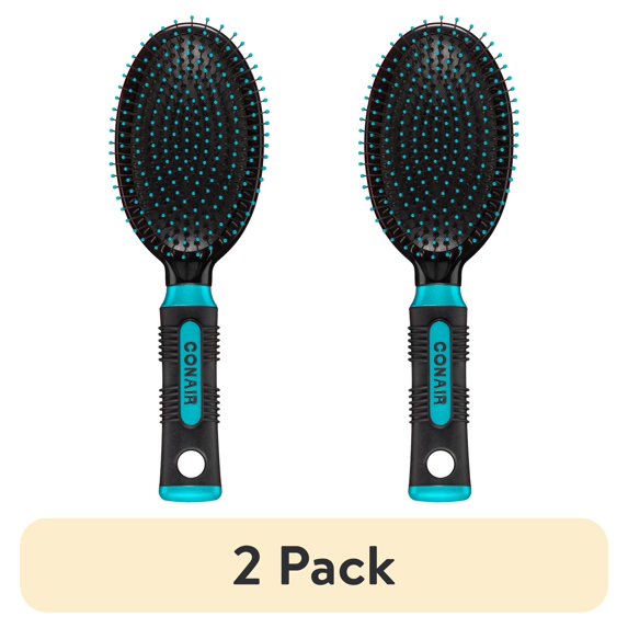 (2 pack) Conair Grip & Glide Travel and Full Size Cushion Hairbrush Set, 2 Pieces