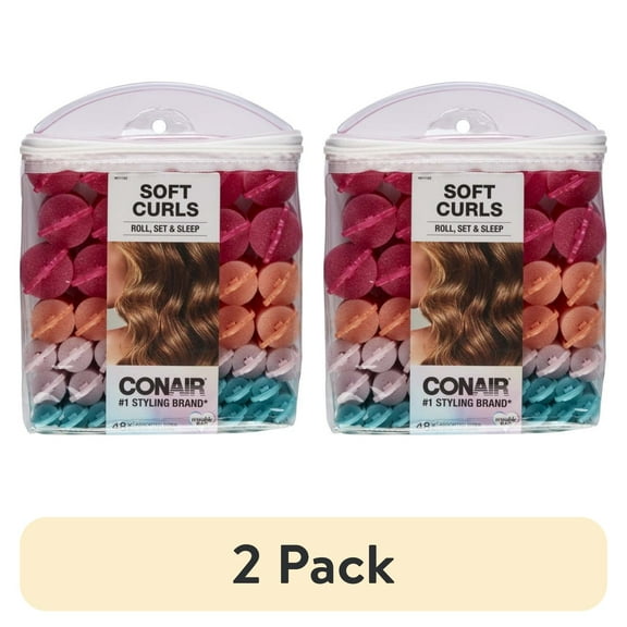 (2 pack) Conair Foam Self-Fastening Rollers, Assorted Sizes, Zipper Case, Neon Colors, 48 Count