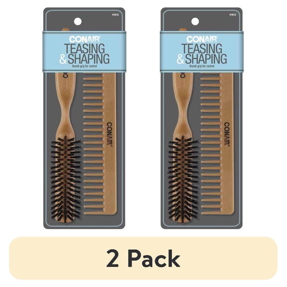 (2 pack) Conair Simulated Wood Thumb Grip Nylon Volume Comb Set