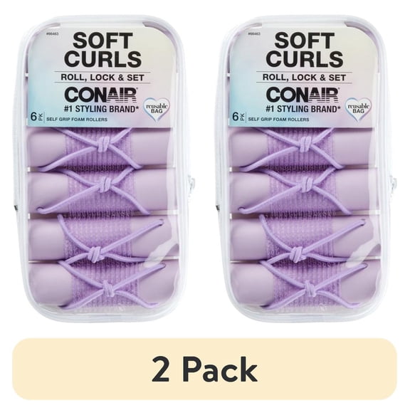 (2 pack) Conair Soft Curls 6-Pack Self-Grip Foam Rollers with Loop Closures