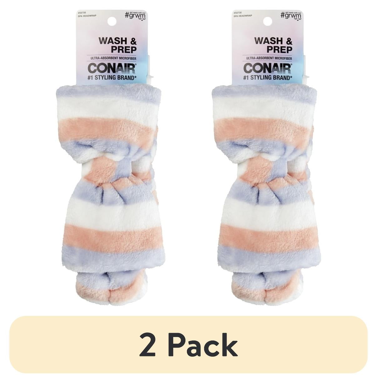 (2 pack) Conair Striped Spa Headwrap with Bow for Face Washing and Beauty Routines