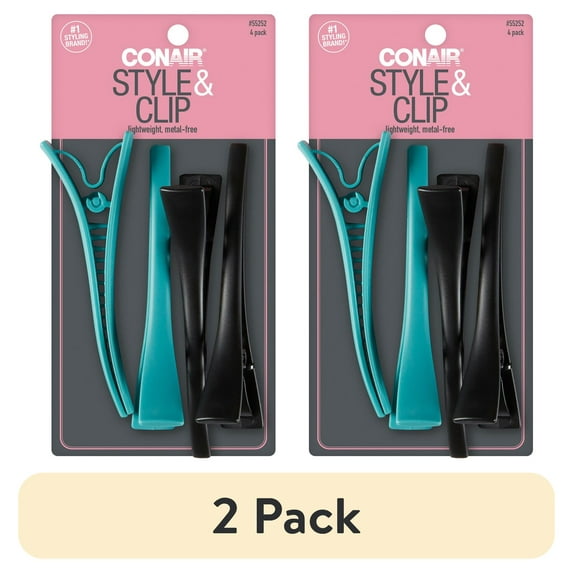 (2 pack) Conair Style & Clip Metal Free Hair Styling Clips, Assorted Colors, 4-Pieces