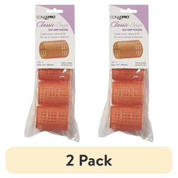 (2 pack) ConairPRO Classic Design, Self-Grip 1 3/4" Hair Rollers, Salmon, 3-Pieces