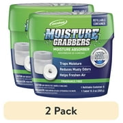2 pack Concrobium Moisture Grabbers Refillable Moisture Absorber Container, Fragrance Free, 12.3 oz Tablet