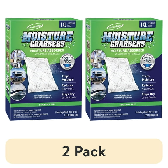 (2 pack) Concrobium Moisture Grabbers Moisture Absorbing Pouch, Fragrance Free, 1 XL Pouch