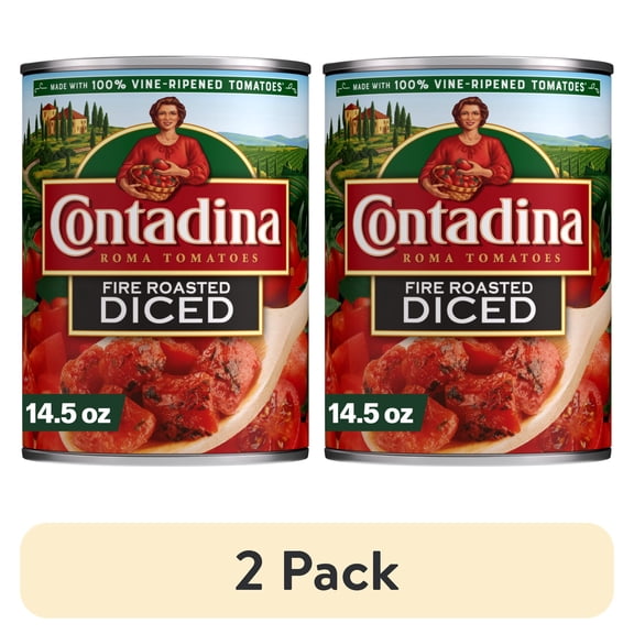 (2 pack) Contadina Fire Roasted Diced Tomatoes, 14.5 oz Can