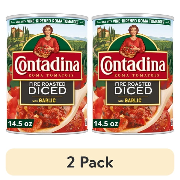 (2 pack) Contadina Fire Roasted Diced Tomatoes with Garlic, 14.5 oz Can