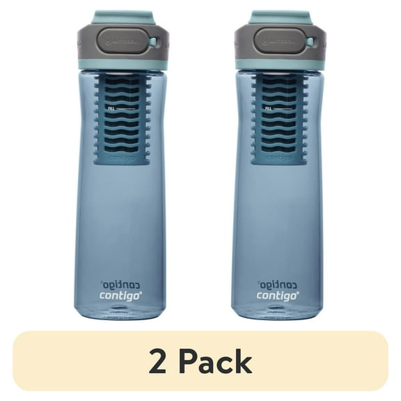 (2 pack) Contigo Clybourn Plastic FreeFlow Filter Water Bottle with AUTOSEAL Lid 24 oz., Dark Ice, with Replacable Filter