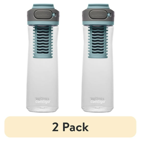 (2 pack) Contigo Clybourn Plastic FreeFlow Filter Water Bottle with AUTOSEAL Lid 24 oz., Salt, with Replacable Filter