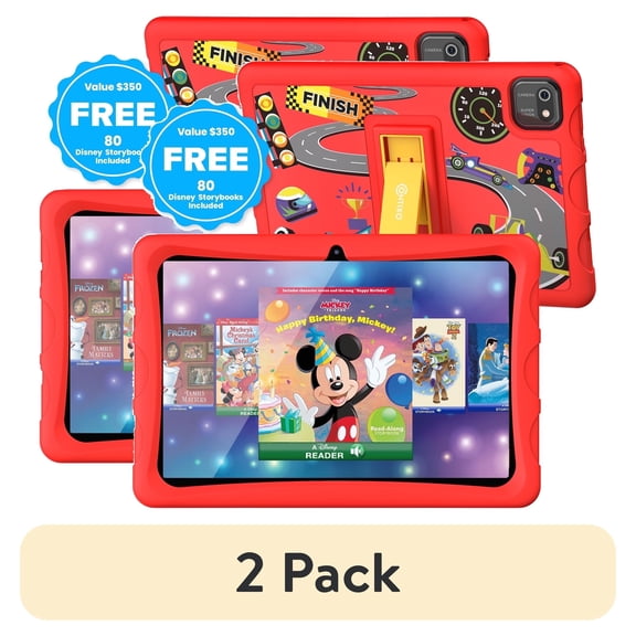 (2 pack) Contixo 10" Kids Tablet, 2025 Model, 80 FREE Disney eBooks, 32GB, Educational Android Tablet for kids 3-12, Parental Controls, Kid-Proof Case with Kickstand, Android 13 - Red
