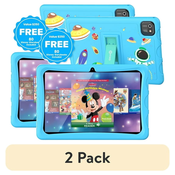 (2 pack) Contixo 10" Kids Tablet, 2025 Model, 80 FREE Disney eBooks, 32GB, Educational Android Tablet for kids 3-12, Parental Controls, Kid-Proof Case with Kickstand, Android 13 - Blue