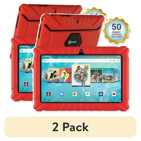 (2 pack) Contixo V8 Kids Tablets, Educational Tablets for Kids with Learning Apps and Kid-Proof Tablet Case, 7”, Red
