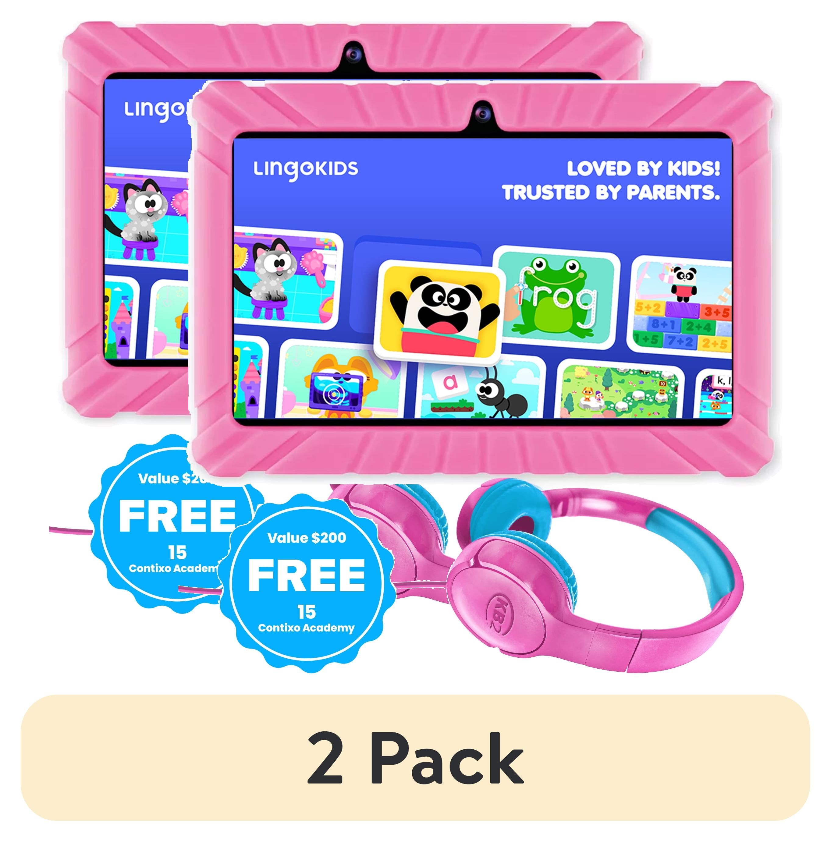(2 pack) Contixo Kids Tablets Bundle, 7-Inch Educational Android Tablet and Wired Headphones for Kids Ages 3-7, Pink