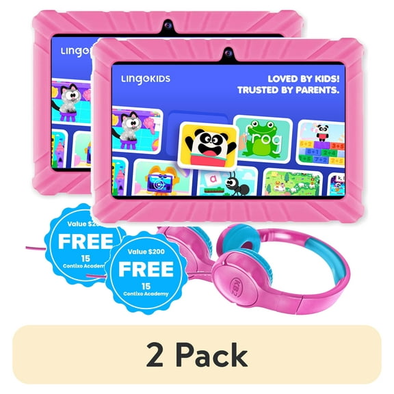 (2 pack) Contixo 7" Kids Tablet Bundle, Epic & Lingokids, Android Tablet & Headphones for Kids Ages 3-7, Parental Controls, Wi-Fi, Pink