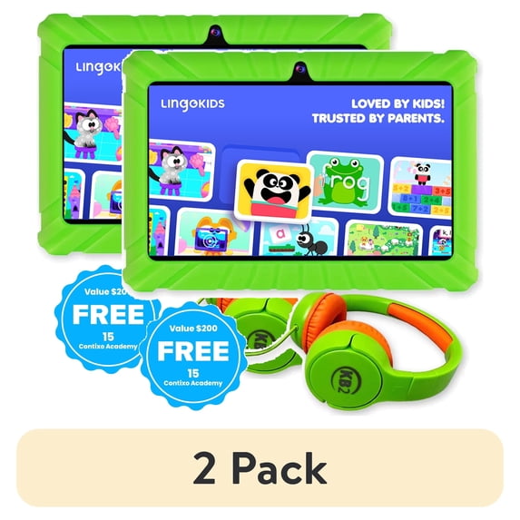 (2 pack) Contixo Kids Tablets Bundle, 7-Inch Educational Android Tablet and Wired Headphones for Kids Ages 3-7, Green