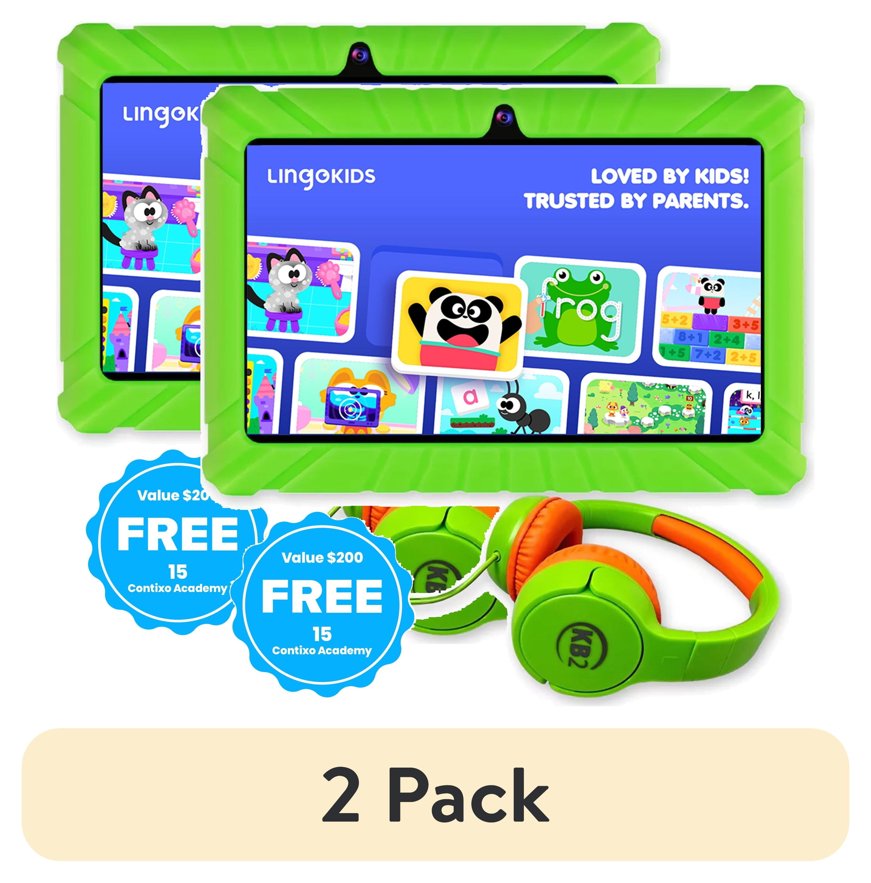 (2 pack) Contixo Kids Tablets Bundle, 7-Inch Educational Android Tablet and Wired Headphones for Kids Ages 3-7, Green