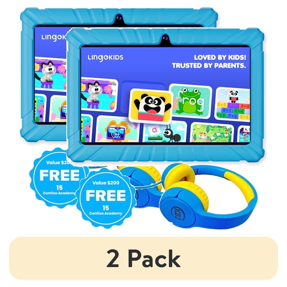 (2 pack) Contixo Kids Tablets Bundle, 7-Inch Educational Android Tablet and Wired Headphones for Kids Ages 3-7, Blue