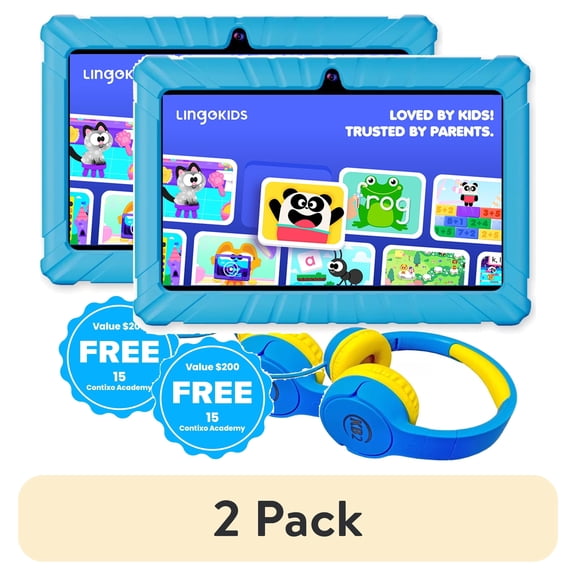 (2 pack) Contixo Kids Tablets Bundle, 7-Inch Educational Android Tablet and Wired Headphones for Kids Ages 3-7, Blue