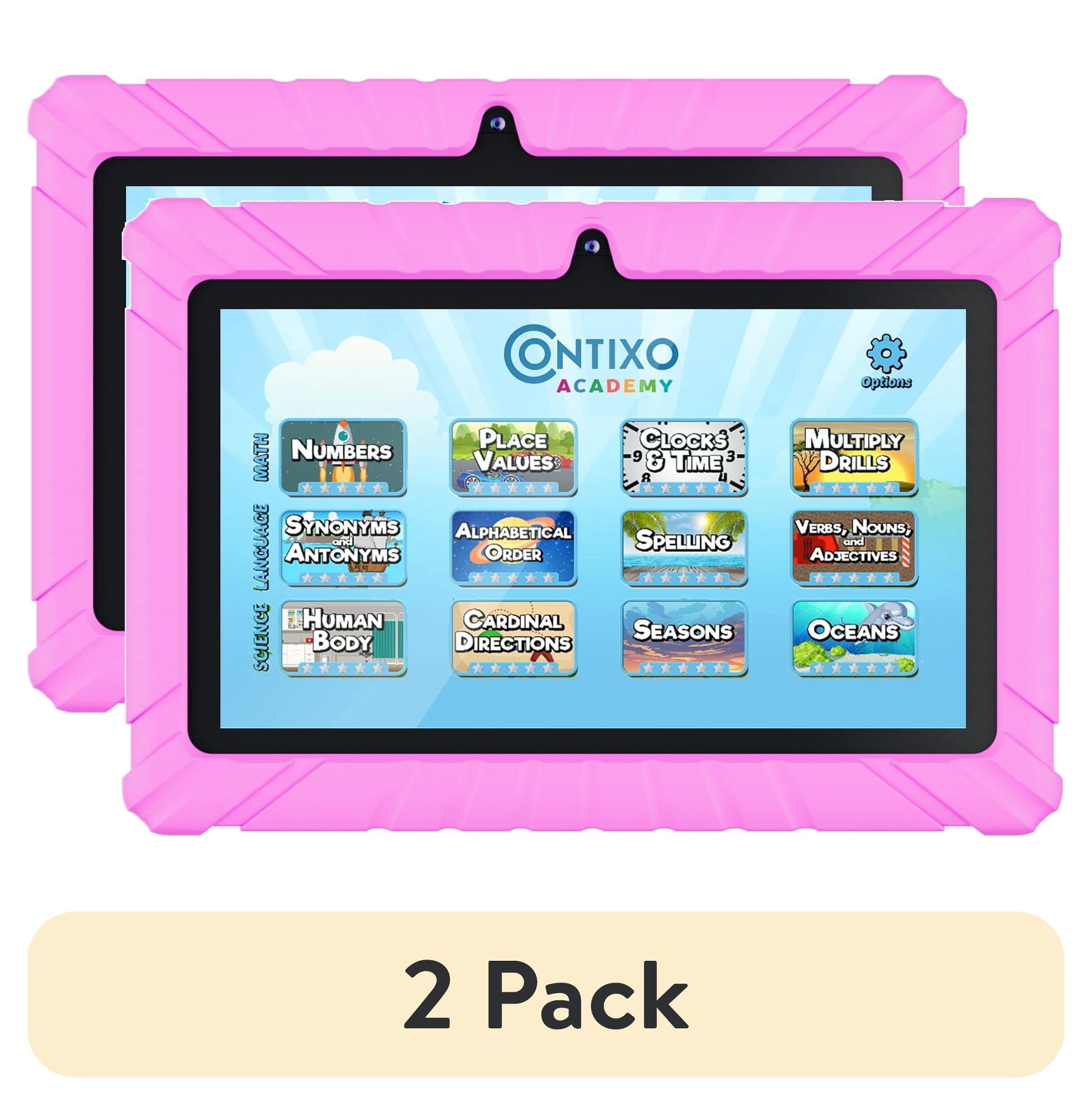 (2 pack) Contixo Kids Tablets Bundle, 7-Inch Android Tablet with Headphones and Sleeve Case, 32GB, Pink