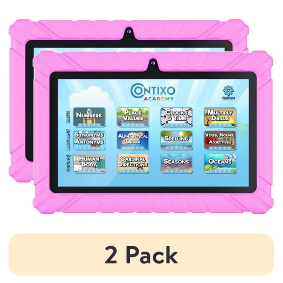 (2 pack) Contixo Kids Tablets Bundle, 7-Inch Android Tablet with Headphones and Sleeve Case, 32GB, Pink