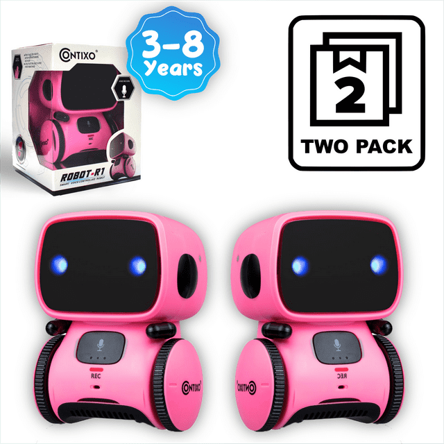 (2 pack) Contixo Robot Toys for Kids, Talking Dancing Interactive Smart Robot Toy Ages 3-8, Kids Robot R1 Mini, Pink