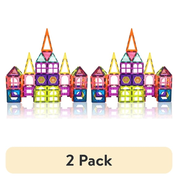 (2 pack) Contixo Magnetic Tiles and Educational Magnetic Building Blocks Set for Ages 3 and Up, 112-Pieces