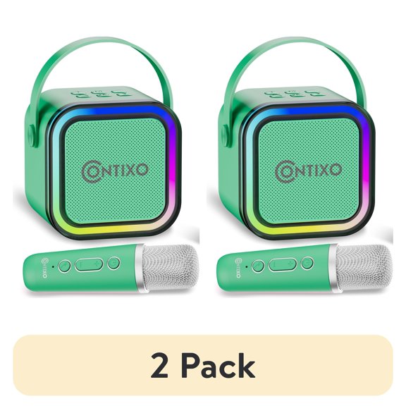 (2 pack) Contixo KS1 Mini Karaoke Machine for Kids with Bluetooth Speaker and Wireless Microphones, Green
