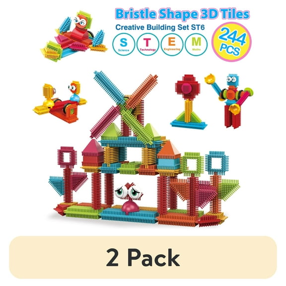 (2 pack) Contixo STEM Bristle Building Blocks for Kids Ages 3-8, Educational & Sensory Toy Building Set, 244 Pcs - Rainbow Colors
