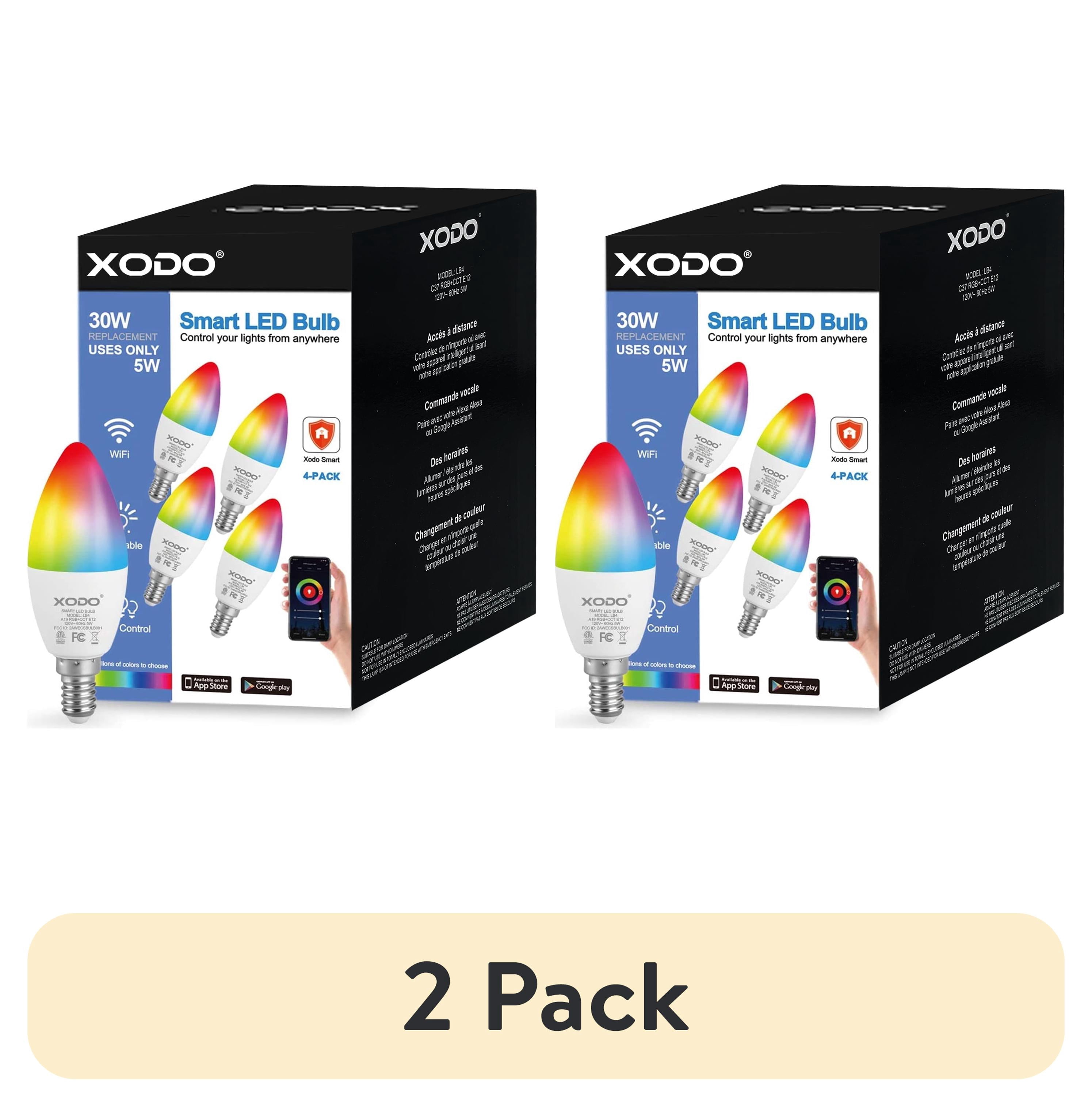 (2 pack) XODO Smart Light Bulb, Multicolor E12 LED Light Bulbs with App and Voice Control, 4-Pack
