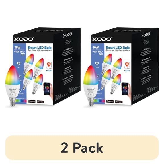 (2 pack) XODO Smart Light Bulb, Multicolor E12 LED Light Bulbs with App and Voice Control, 4-Pack