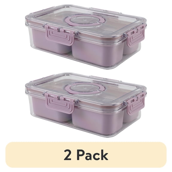 (2 pack) Cook with Color 4-Compartment Mini Snack Box Food Storage Carrier and Container, Charcuterie Container, Purple, Portable and Dishwasher Safe, Designed to Help with Packed Lunches and Daily Commutes
