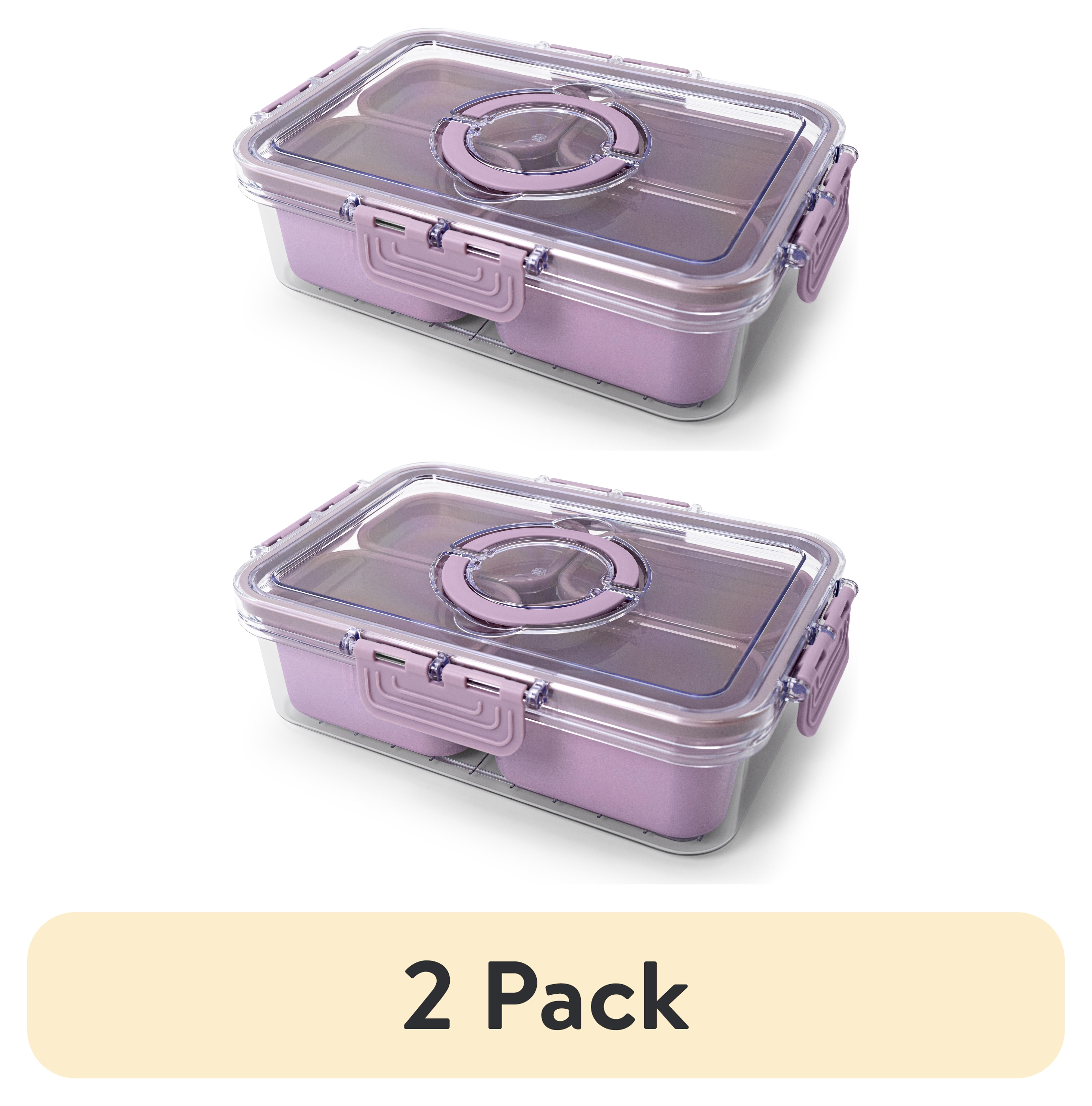 (2 pack) Cook with Color 4-Compartment Purple Portable Snack Food Storage Container with Ice Packs